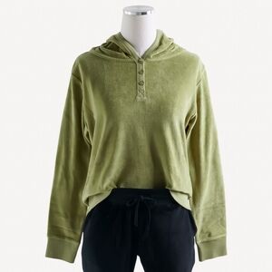 EUC/NWOT L Kate Quinn womens velour henley hoodie cilantro organic cotton velour